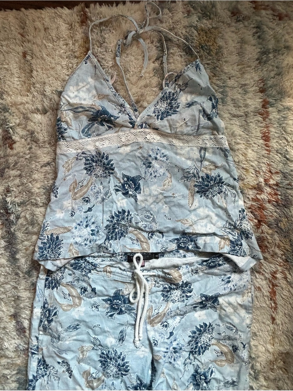 Floral Lace-Trim Women's Matching Set - Light Blue